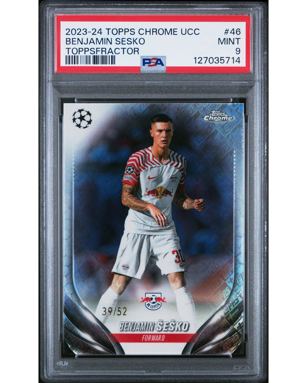 Topps Chrome UCC 2023/24- Benjamin Sesko /52 toppsfractor, Leipzig, PSA9
