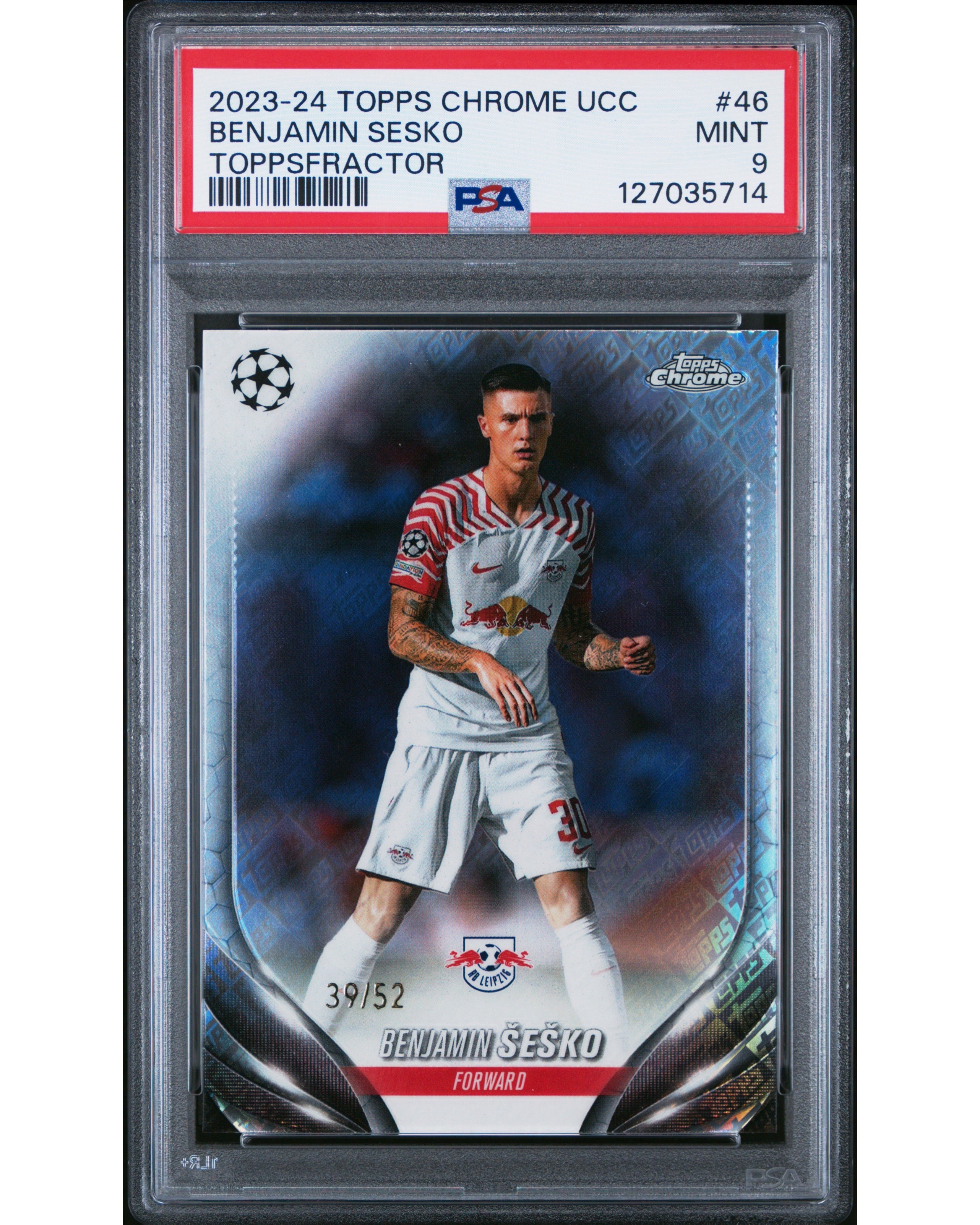 Topps Chrome UCC 2023/24- Benjamin Sesko /52 toppsfractor, Leipzig, PSA9